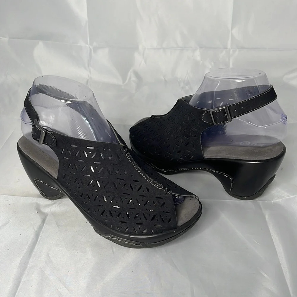 JBU Monica Black Peep Toe Slingback Clogs Adventure On Cutout Size 6.5M - Picture 14 of 15